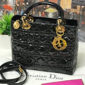 CHRISTIAN DIOR Classic Patent Medium LADY DIOR
